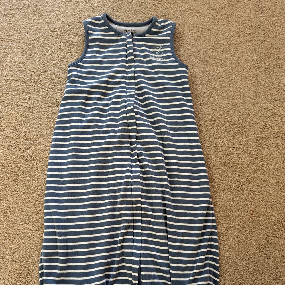 Blue Striped Woolino Merino Wool Toddler Sleep Sack with Legs